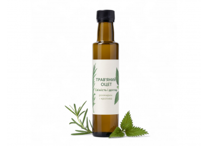 Трав’яний оцет з розмарином та кропивою у пляшці з темного скла 250 мл