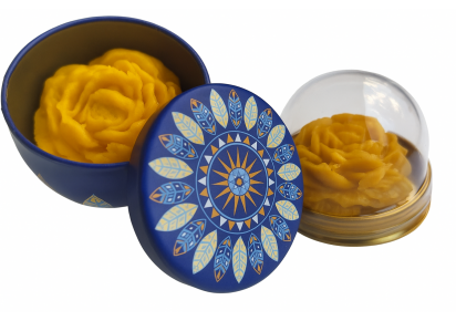 Золотой бальзам в форме цветка в жестяной баночке и блистере